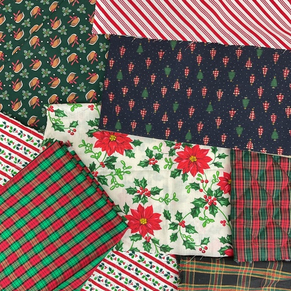 Vintage Christmas crafting fabric lot plaid quilted festive prints - Picture 1 of 13